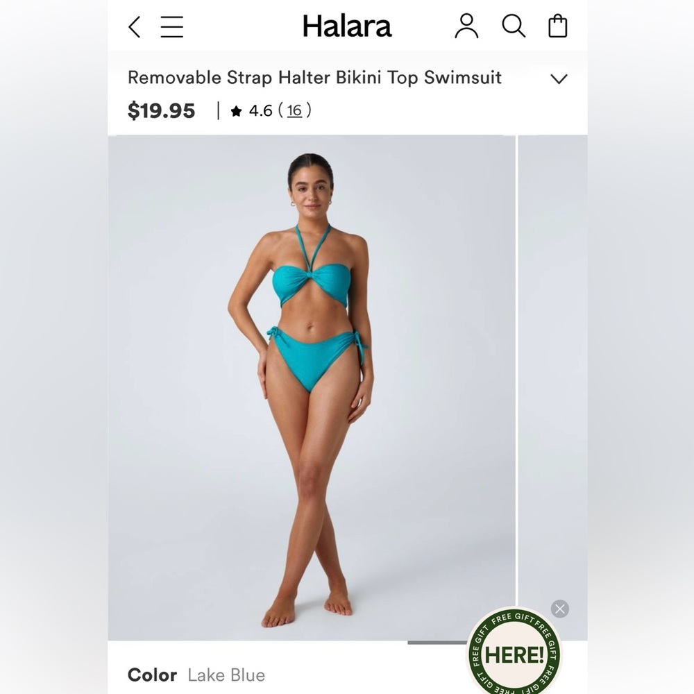 HALARA Lake Blue Halter Bikini Top Small